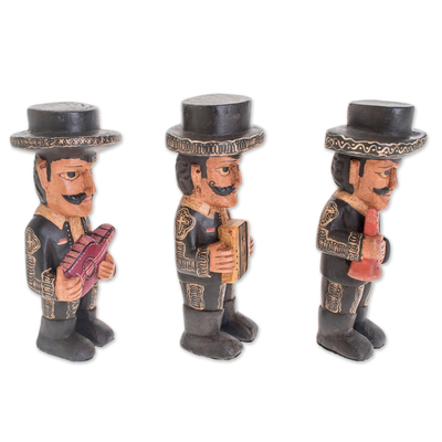 Wood sculptures, 'Three Mariachis' (set of 3) - Handcrafted Wood Mariachi Sculptures (Set of 3)