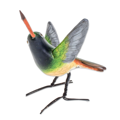 Keramik-Figur, 'Kolibri mit Büffelbauch', 'Kolibri - Keramische Büffelglöckchen-Kolibri-Figur aus Guatemala
