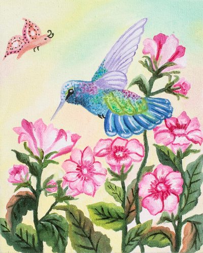 'Sweet Nectar' - Pintura de colibrí realista firmada de Guatemala