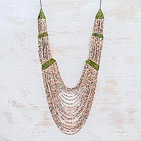 Ceramic beaded strand necklace, 'Summery Breeze in Beige' - Ceramic Beaded Strand Statement Necklace in Beige