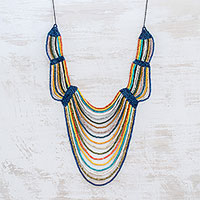 Ceramic beaded strand necklace, 'Summery Breeze in Multicolor'