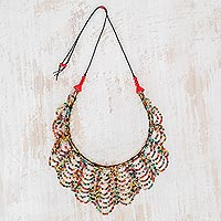 Ceramic beaded strand necklace, 'Calm Rain in Multicolor'