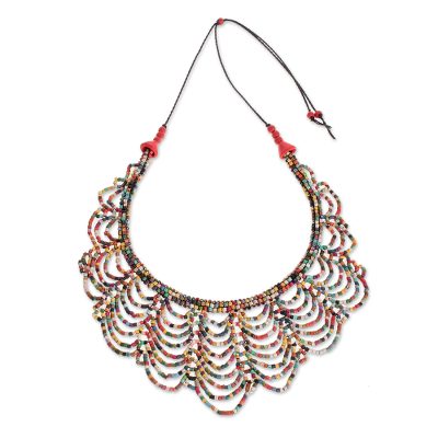 Ceramic beaded strand necklace, 'Calm Rain in Multicolor' - Multicolored Ceramic Beaded Strand Necklace from Guatemala