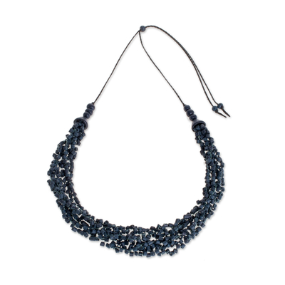 Ceramic Beaded Torsade Necklace in Blue from Guatemala