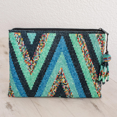 Ceramic beaded clutch, 'Lakes and Mountains' - Zigzag Ceramic Beaded Clutch from Guatemala
