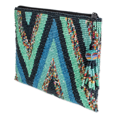 Ceramic beaded clutch, 'Lakes and Mountains' - Zigzag Ceramic Beaded Clutch from Guatemala