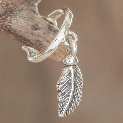 Sterling silver ear cuff, 'Freedom Feather' - Sterling Silver Feather Ear Cuff from Guatemala