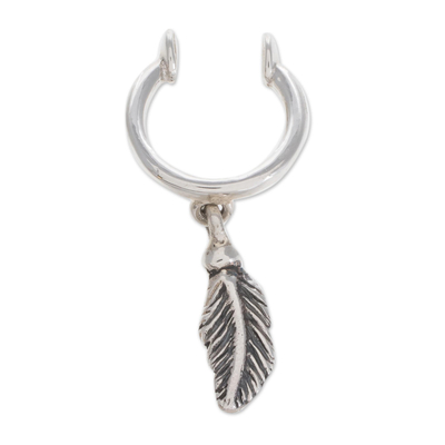Sterling silver ear cuff, 'Freedom Feather' - Sterling Silver Feather Ear Cuff from Guatemala