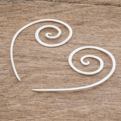 Sterling silver half-hoop earrings, 'Aura Spirals' - Spiral-Shaped Sterling Silver Half-Hoop Earrings
