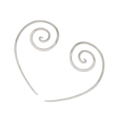 Sterling silver half-hoop earrings, 'Aura Spirals' - Spiral-Shaped Sterling Silver Half-Hoop Earrings