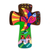 Holzwandkreuz, 'Vogel des Friedens - Buntes Wandkreuz aus Kiefernholz aus El Salvador