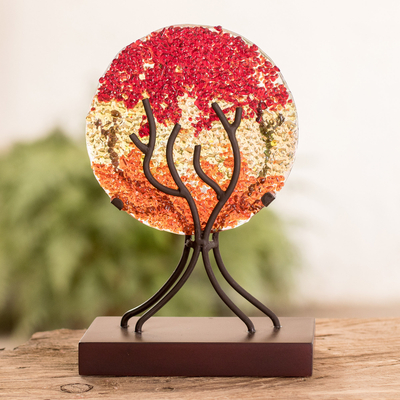 Art glass sculpture, 'Fruit of Life in Red' - Circular Art Glass Sculpture in Red from El Salvador