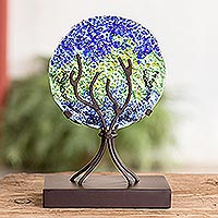 Art glass sculpture, Fruit of Life in Blue