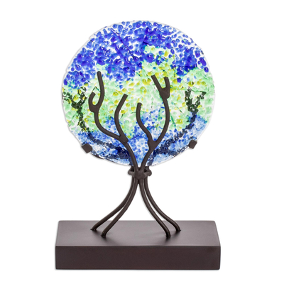 Glaskunst-Skulptur, „Früchte des Lebens in Blau“. - Zirkuläre Kunst Glasskulptur in Blau aus El Salvador