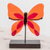 Art glass sculpture, 'Flight of Color in Red' - Art Glass Butterfly Sculpture in Orange from El Salvador thumbail