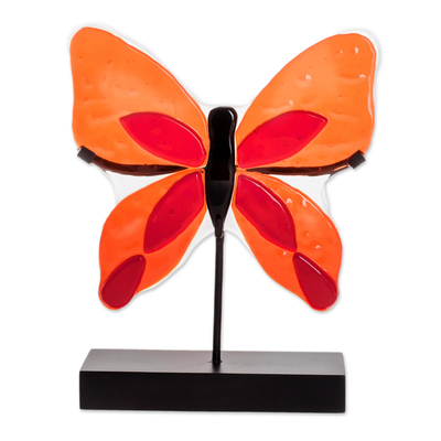 Art Glass Butterfly Sculpture in Orange from El Salvador