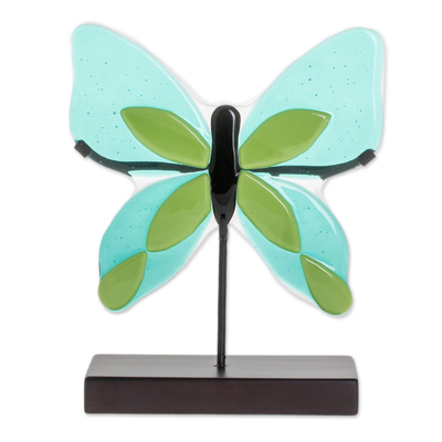 Art Glass Butterfly Sculpture in Green from El Salvador