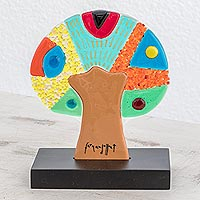 Art glass sculpture, 'Light of the Sun' - Colorful Art Glass Tree Sculpture from El Salvador