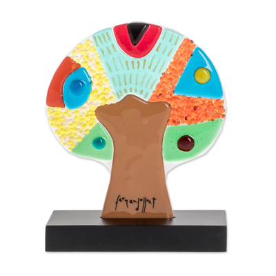 Colorful Art Glass Tree Sculpture from El Salvador