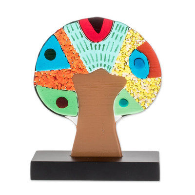 Art glass sculpture, 'Light of the Sun' - Colorful Art Glass Tree Sculpture from El Salvador