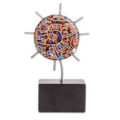 Colorful Sun-Themed Art Glass Sculpture from El Salvador