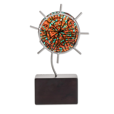 Art glass sculpture, 'Mystic Sun' - Sun-Themed Art Glass Sculpture from El Salvador