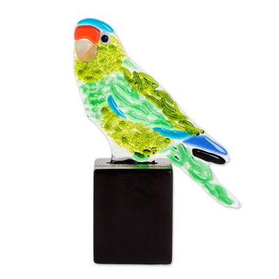 Art Glass Parakeet Sculpture from El Salvador