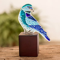 Art glass sculpture, Blue-Grey Tanager