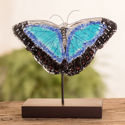 Art glass sculpture, 'Morpheus Flight' - Art Glass Morpheus Butterfly Sculpture from El Salvador