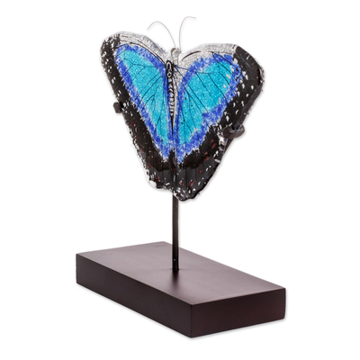Kunstglasskulptur - Kunstglas-Morpheus-Schmetterlingsskulptur aus El Salvador