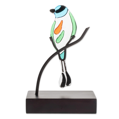 Kunstglasskulptur „Motmot“ – Kunstglasskulptur eines Motmot-Vogels aus El Salvador