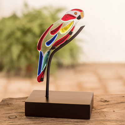 Art glass sculpture, 'Macaw' - Art Glass Macaw Sculpture from El Salvador