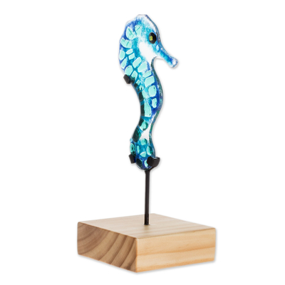 Kunstglasskulptur - Kunstglas-Seepferdchenskulptur aus El Salvador