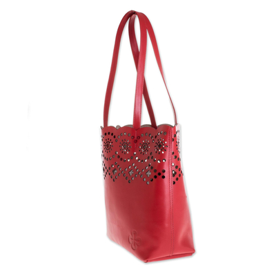 Leather handbags, 'Feminine Crimson' (set of 3) - Handmade Leather Handbags in Crimson (Set of 3)