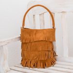 Suede handle handbag, 'Bohemian Ginger' - Fringed Suede Handle Handbag in Ginger from El Salvador