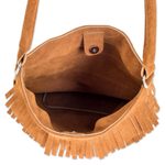 Suede handle handbag, 'Bohemian Ginger' - Fringed Suede Handle Handbag in Ginger from El Salvador
