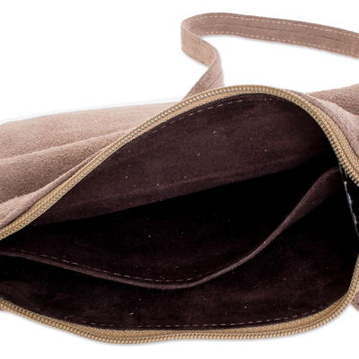 Leather and suede sling, 'Subtle Cross' - Leather and Suede Sling in Taupe from El Salvador