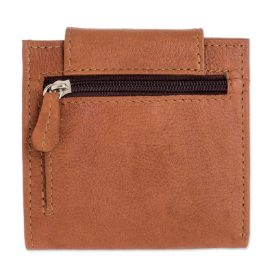 Leather wallet, 'Sepia Cross' - Handmade Leather Wallet in Sepia from El Salvador