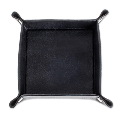 Leather catchall, 'Home Style in Black' - Handmade Leather Catchall in Black