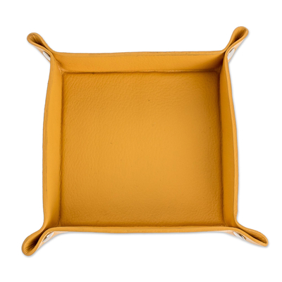 Leather catchall, 'Home Style in Maize' - Handmade Leather Catchall in Maize