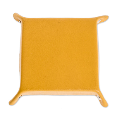 Leather catchall, 'Home Style in Maize' - Handmade Leather Catchall in Maize