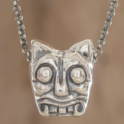Collar colgante de plata de ley, 'Iximche Jaguar' - Collar colgante de plata de ley elaborado en Guatemala