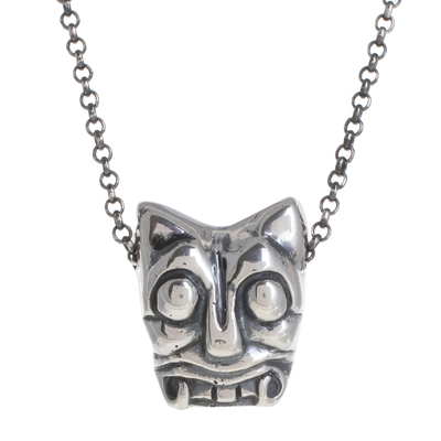 Sterling silver pendant necklace, 'Iximche Jaguar' - Sterling Silver Pendant Necklace Crafted in Guatemala