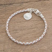 Silver and leather braided bracelet,