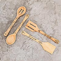 Wood utensils, 'Culinary Flavor' (set of 4)