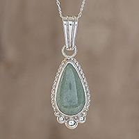 Jade pendant necklace, 'Subtle Drop' - Teardrop Apple Green Jade Pendant Necklace from Guatemala