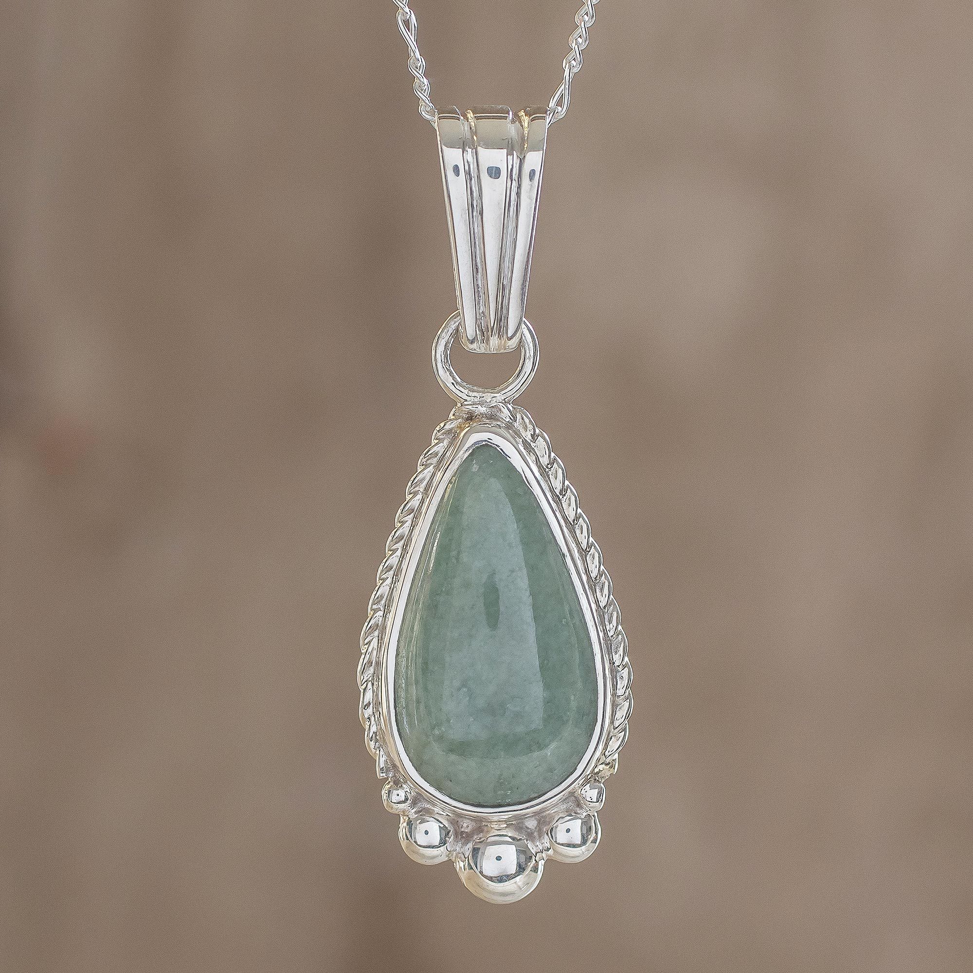 Teardrop Apple Green Jade Pendant Necklace From Guatemala Subtle Drop - Green Jade Teardrop Pendant Necklace Teardrop Apple Green Jade Pendant Necklace From Guatemala Subtle Drop - Green Jade Teardrop Pendant Necklace