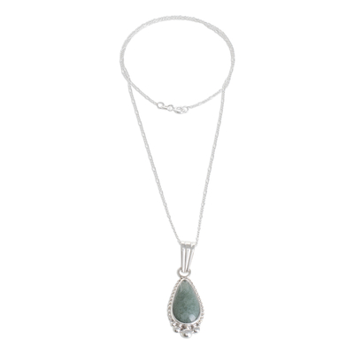 Jade pendant necklace, 'Subtle Drop' - Teardrop Apple Green Jade Pendant Necklace from Guatemala