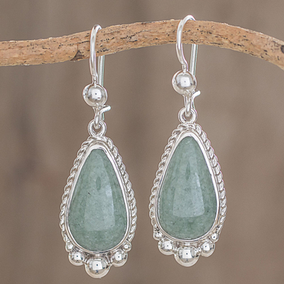Jade dangle earrings, 'Subtle Drop' - Teardrop Apple Green Jade Dangle Earrings from Guatemala