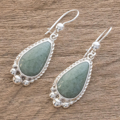 Jade dangle earrings, 'Subtle Drop' - Teardrop Apple Green Jade Dangle Earrings from Guatemala